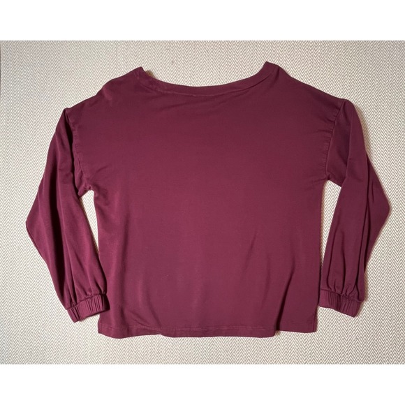 Soma Burgundy Crew‎ Neck Long Sleeve Gathered Cuff Sweatshirt Women's Medium M - Picture 7 of 7